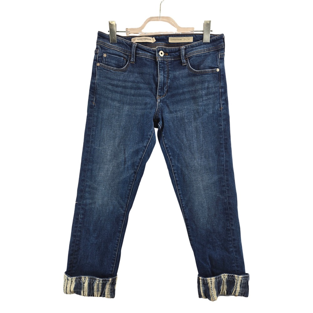 Pilcro Anthropologie Slim Boyfriend Jeans Dark Wash Tie Dye Cuff Size 28